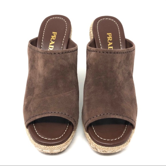 PRADA suede espadrille wedge mules, made in Italy, size 40.5 NWOT - Picture 2 of 16